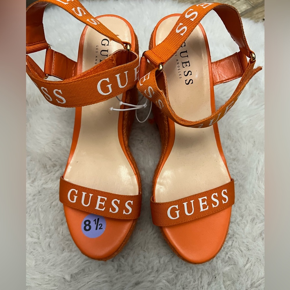 NEW GUESS orange shoes women athletic wedges design size 8.5 M with rubber sole